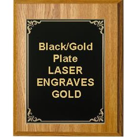 Oak Plaque 9" x 12" - Hi-Relief Black/Gold 7" x 10" Plate