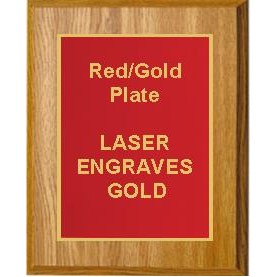 Oak Plaque 5" x 7" - Red/Gold 4" x 6" Plate