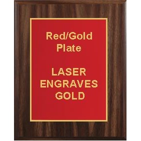 Walnut Plaque 10-1/2" x 13" - Red/Gold 8-1/2" x 11" Designer Plate