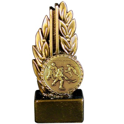 Stock 7" Laurel Trophy With 2" Hockey Coin and Engraving Plate