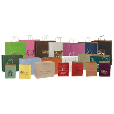 Tinted Natural Kraft Paper Vogue Shopping Bag w/Varnish Stripe (16"x6"x12")