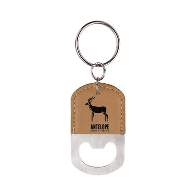 Leatherette Bottle Opener Keychain (Light Brown)