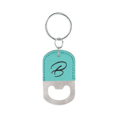 Leatherette Bottle Opener Keychain (Teal Blue)