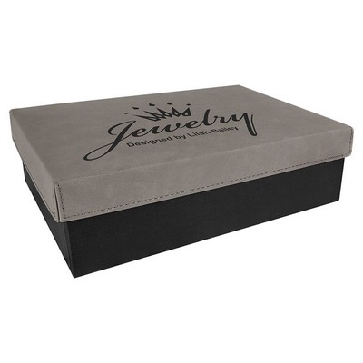 Engraved Faux Leather Gift Box, Gray, 9 3/4"(L) x 7"(W) x 3"(H)