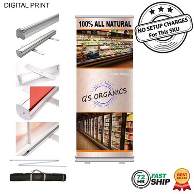 72 Hr Fast Ship - Premium Retractable Banner with Graphics, Stand & Bag, 33.5x79