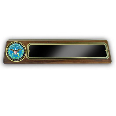 Genuine Walnut Desk Block w/Department of Defense Medallion