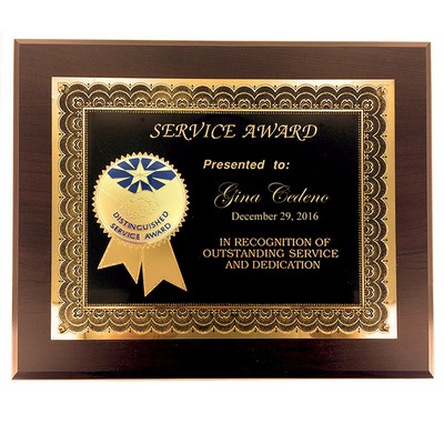 Award Plaque w/Etched Enamel Brass Medallion (8" x 10")