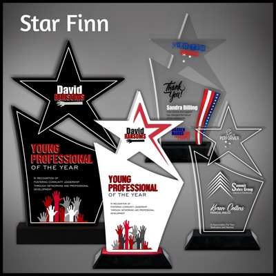 12" Star Finn Clear Acrylic Award in a Black Wood Base