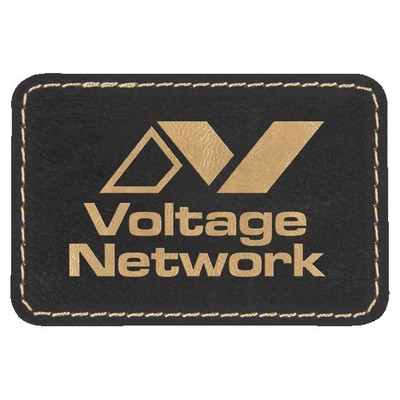 Rectangle Engraved Patch with Adhesive, Black Faux Leather, 3" x 2"