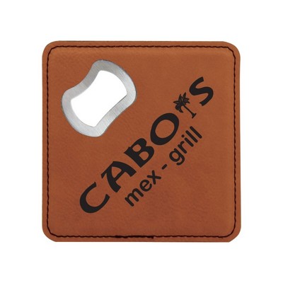 Laser Engraved Leatherette Square Coasters w/Bottle Opener (4")