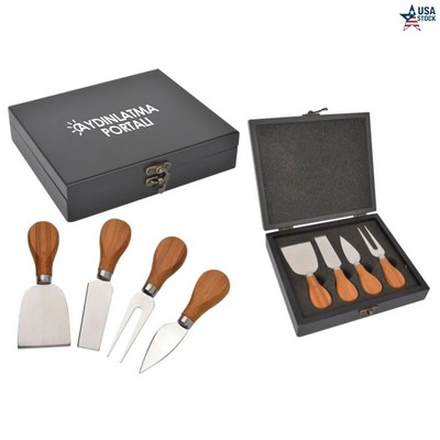 WineVault Gourmet four piece cheese knife set with wood case