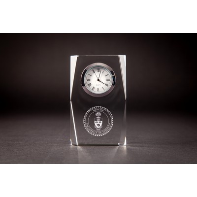 2D Crystal Award with Clock (4 x 2 3/8 x 1 1/8")