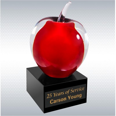 5 3/4" Red and Clear Glass Apple with Black Base