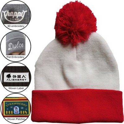 Value Knitted POM POM Cuffed Beanie