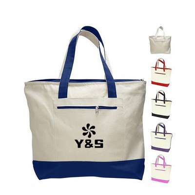 Cotton Canvas Zipper Boat Tote Bag