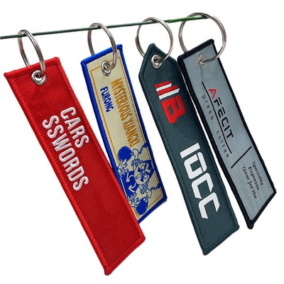 Custom Double-sided Embroidered Woven Label Keychain/Keyring