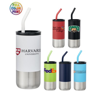 Union Printed - 18oz Double-wall Stainless Steel Tumbler (plastic liner) SS Drinking Straw and Silic