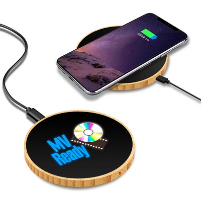 10w wireless Charging Pad , Bamboo Grain Cell Phone Charger With Large Logo imprinting Area