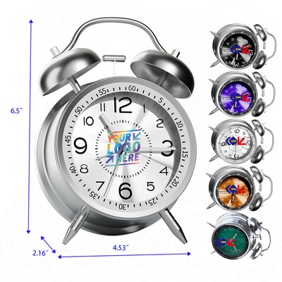 Twin Bell Retro Silent Non Ticking Quartz Alarm
