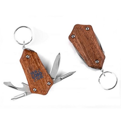 Custom 5 In 1 Multi-Function Tool Wooden Keychain