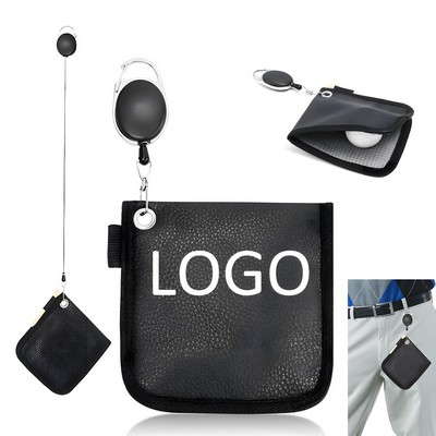 Microfiber Dry-Outside Moist-Inside Dual Layer Golf Ball Cleaning Towel w/Retractable Clip