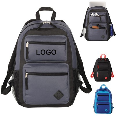 15" Custom Oxford Cloth Laptop Backpack w/2 Front Pockets & 2 Side Mesh Pockets