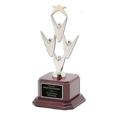 Silver Teamwork Award with Gold Star on Cherry Base