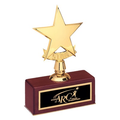 Polished Metal Gold Star Cast on Rosewood Piano Finish Base