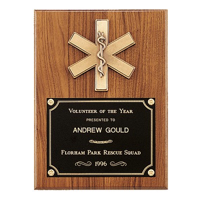 Walnut Plaque w/ EMT Star of Life and Brass Plate