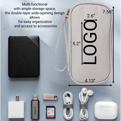 Custom Water Resistant Oxford Fabric Cable Organizer Pouch Electronic Accessories Carry Case 8"x4"