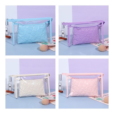 Glazed PU Embossed Toiletry Bag Cosmetic Set of 2 Pcs