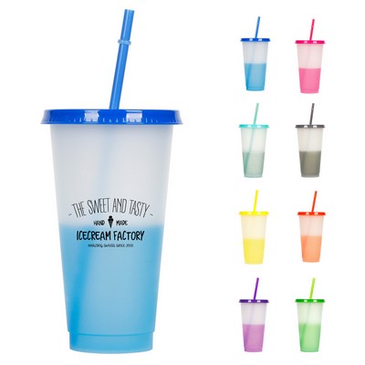 24oz Changing Reusable Straw Tumbler w/  Lid