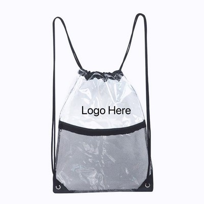 Clear PVC With Mesh Pouch Backpack Drawstring