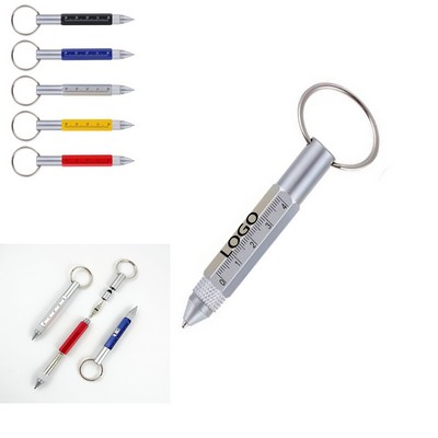 Multi - Functional Six - In - One Keychain Short Scale Metal Ballpoint Pen