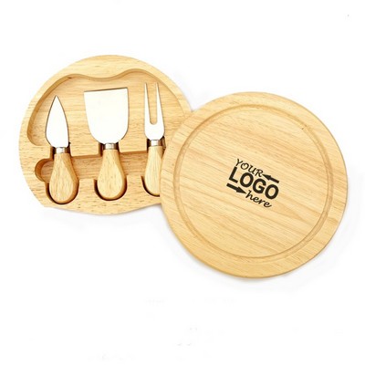 7.5" Round Wood Cheese Board and Knife Set