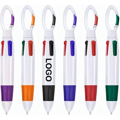 4 Color Retractable Pen With Carabiner