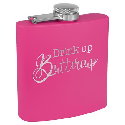 6 oz. Matte Pink Powder Coated Stainless Steel Flask