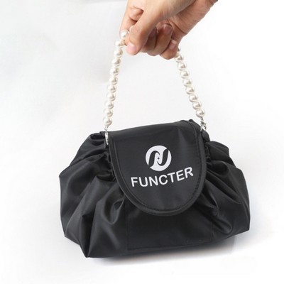 Portable Polyester Pearl Chain Bag Travel Cosmetic Bag With Rope