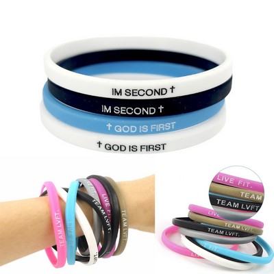Debossed Silicone Sports Wristband 1/4 Inch Width