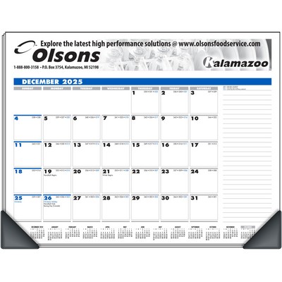 Deskmate Desk Pad Calendar w/Corners - Blue & Black Pad