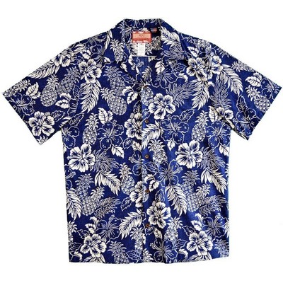 Hawaiian Tropical Print Navy Cotton Shirt