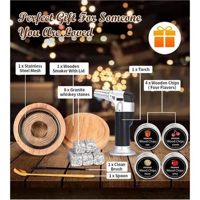 Cocktail Smoker Kit with Torch Whiskey with Ice Wine Stone