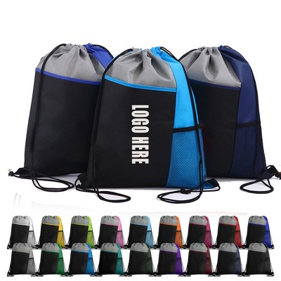 Tri-Tone Mesh Pocket Drawstring Bag