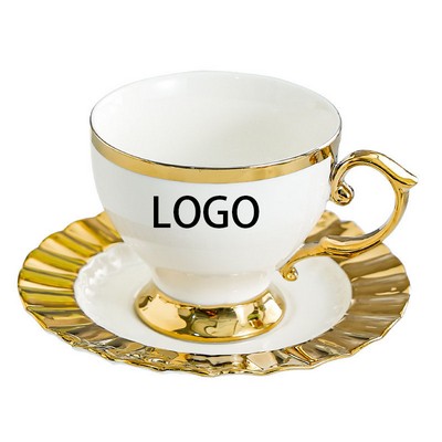 200Ml Gold-Tone Rim Ceramic Cup And Saucer Sets