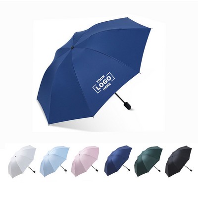 8-Rib Black-Coated Manual Triple-Folding Sun Protection Umbrella