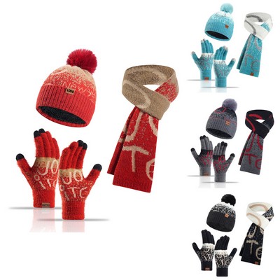 Winter Soft Knit Christmas Hat and Neck Warmer Gloves Set