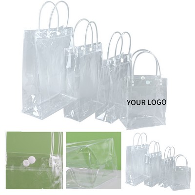 Transparent PVC Gift Tote Bag With Button Closure And Hose Handle 5.25" X 6" X 2.75"