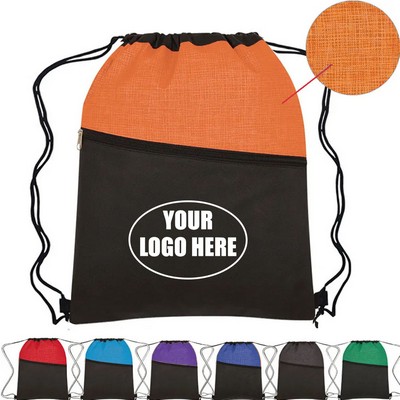 Crosshatch Two-Tone Non-Woven Drawstring Bag