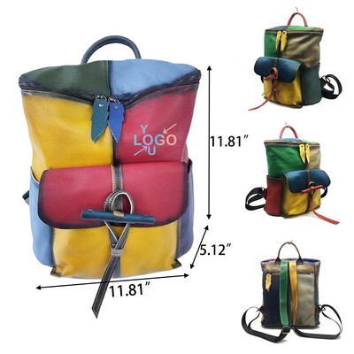 Authentic Leather Retro Contrast Backpack