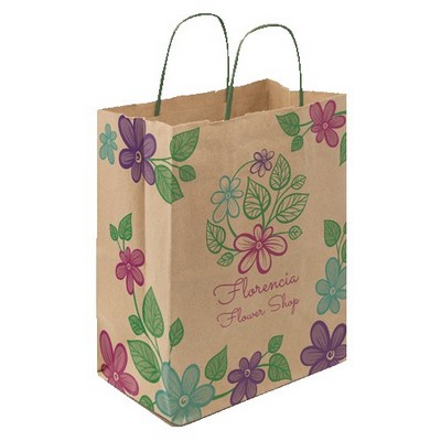 Multi-Sided Full Color Natural Shopper Paper Bag - Green Handle (8.25 x 10.25 x 5)